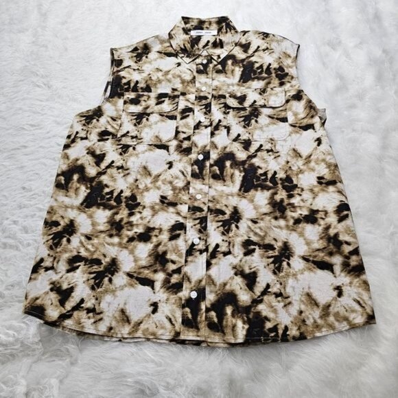 SAMSØE Samsoe Camo Clay Sleeveless Button Down Tea Shirt Small - Picture 13 of 13